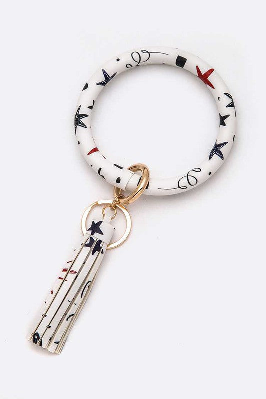 USA Printed Tassel Key Ring Bracelet