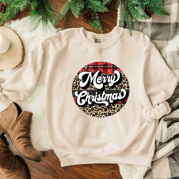 Buffalo Plaid Leopard Merry Christmas Sweatshirt