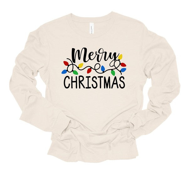 Ho Ho Ho Christmas Lights Crew Neck LS Tee