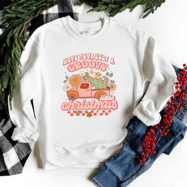 Groovy Little Christmas Truck Graphic Sweatshirt