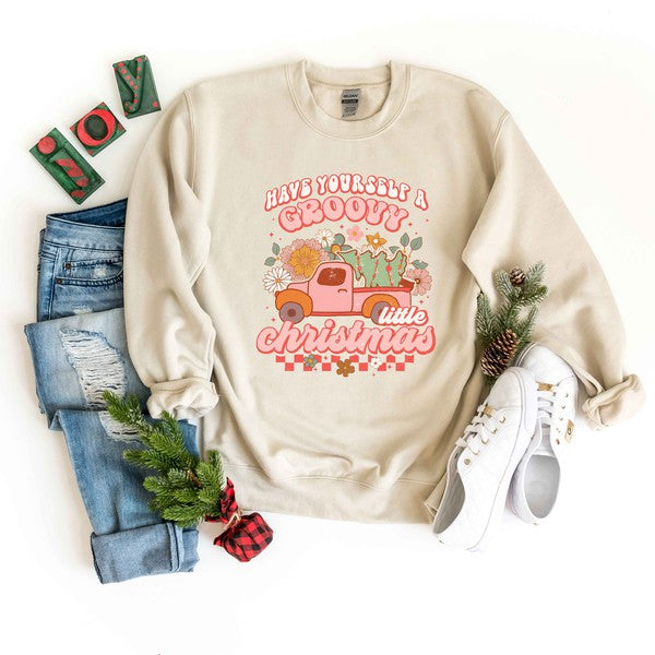 Groovy Little Christmas Truck Graphic Sweatshirt