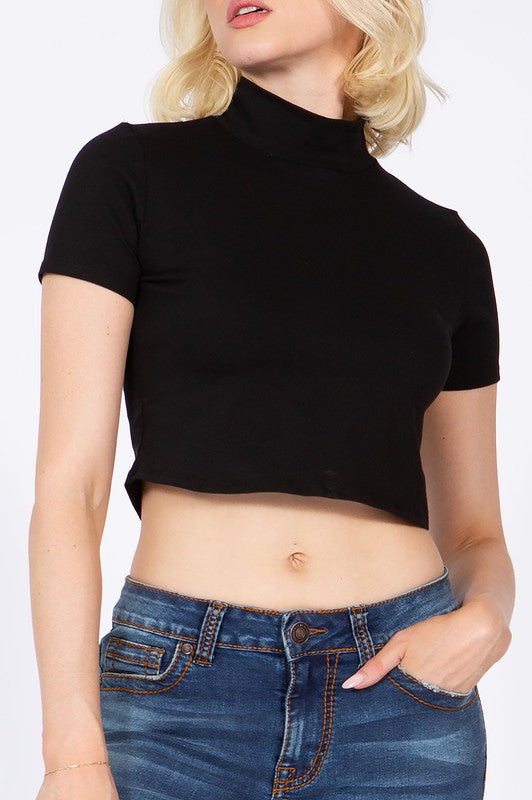 Turtleneck Crop Top Shirt Short Sleeve