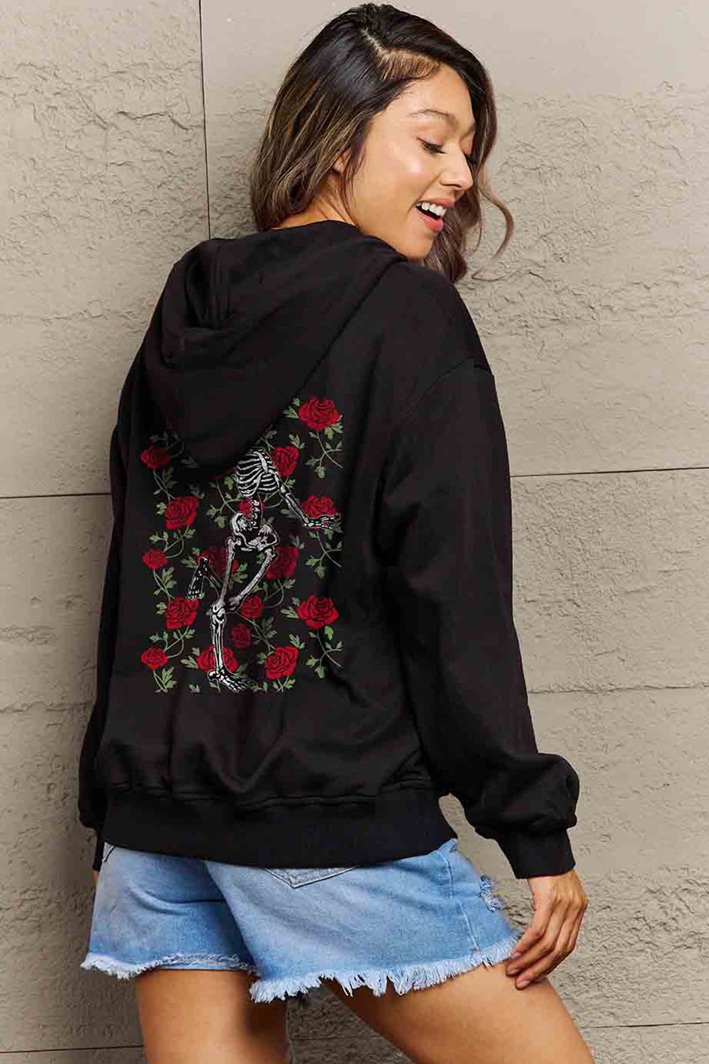 Simply Love Simply Love Full Size Rose and Skeleton Graphic Hoodie