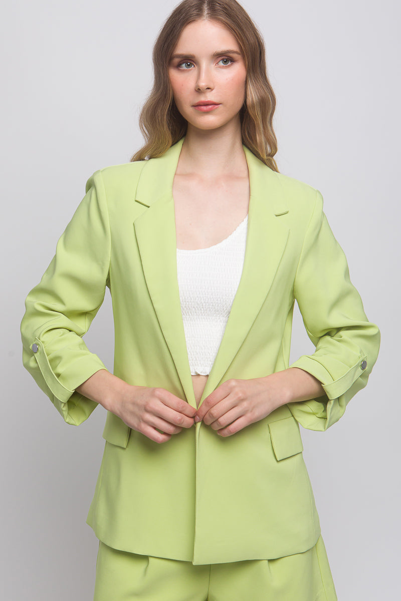 Woven Solid 3/4 Sleeve Blazer