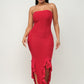 Solid Bottom Ruffle Trim Hem Slit Tube Maxi Dress